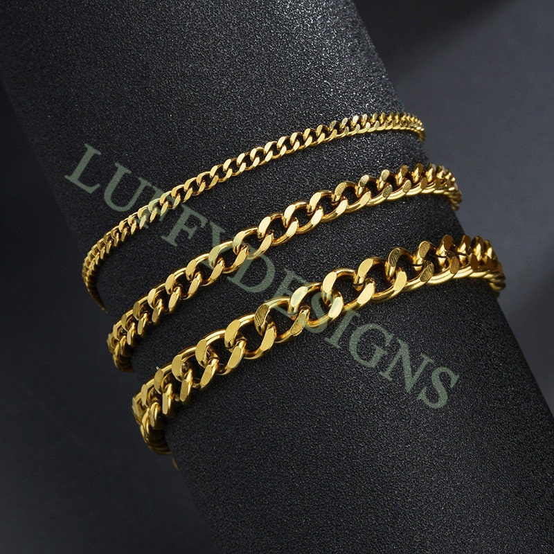 5pcs Gold Cuban Link Chain Bracelet, Miami Cuban Curb Links, Cuban Men Bracelet, Women Bracelet, Gift for Men, Gold plated Stainless Steel