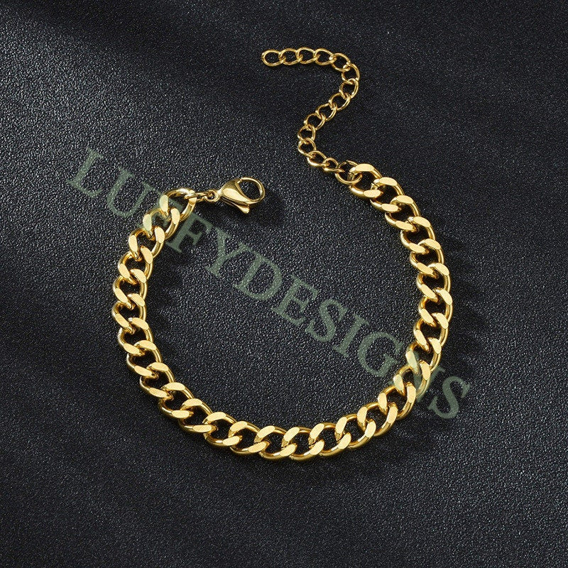 5pcs Gold Cuban Link Chain Bracelet, Miami Cuban Curb Links, Cuban Men Bracelet, Women Bracelet, Gift for Men, Gold plated Stainless Steel