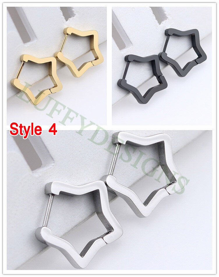 10pcs Open Clip Hoop Earrings, Clicker Ring Hoops, Earring Findings, Geometric Hoop Earrings, Gold Plated Stainless Steel Pierced Jewelry
