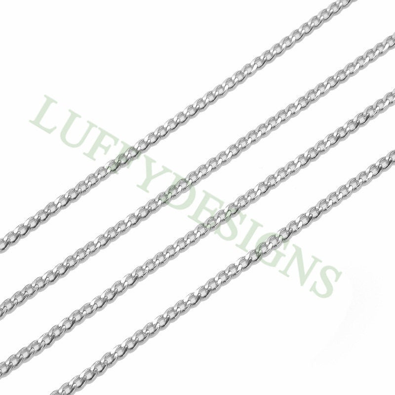 16ft/5m Mens NK 1:1 Curb Chain 3-5mm, Gold plated Stainless Steel, Unfinished Hip Hop Cool Chain, Curb Cuban Bulk Chains Necklace Supplies