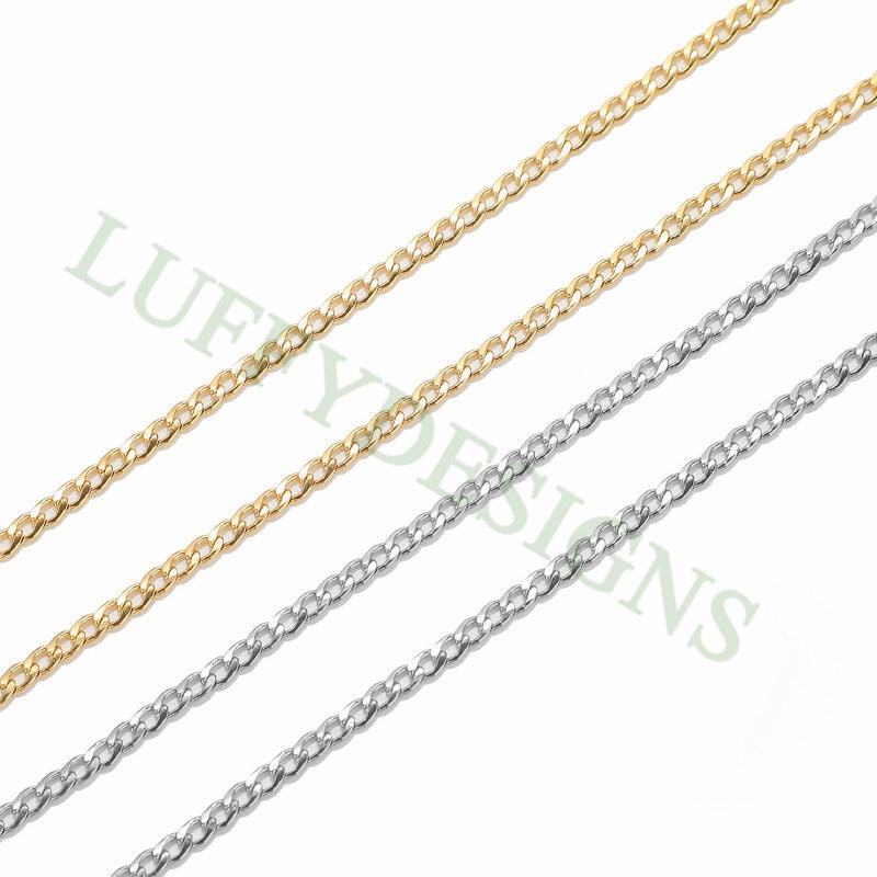 16ft/5m Mens NK 1:1 Curb Chain 3-5mm, Gold plated Stainless Steel, Unfinished Hip Hop Cool Chain, Curb Cuban Bulk Chains Necklace Supplies