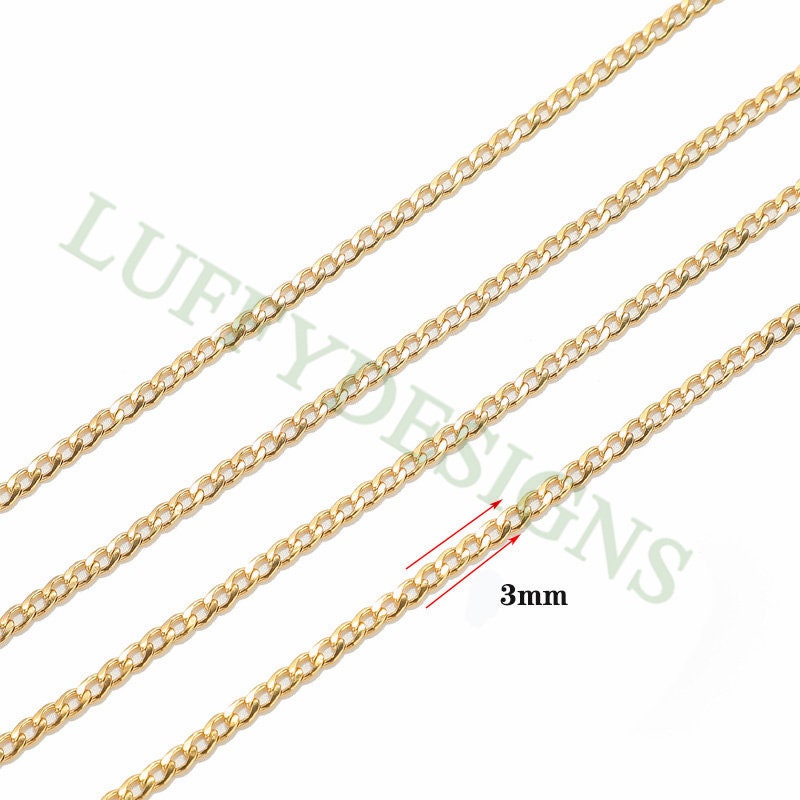 16ft/5m Mens NK 1:1 Curb Chain 3-5mm, Gold plated Stainless Steel, Unfinished Hip Hop Cool Chain, Curb Cuban Bulk Chains Necklace Supplies
