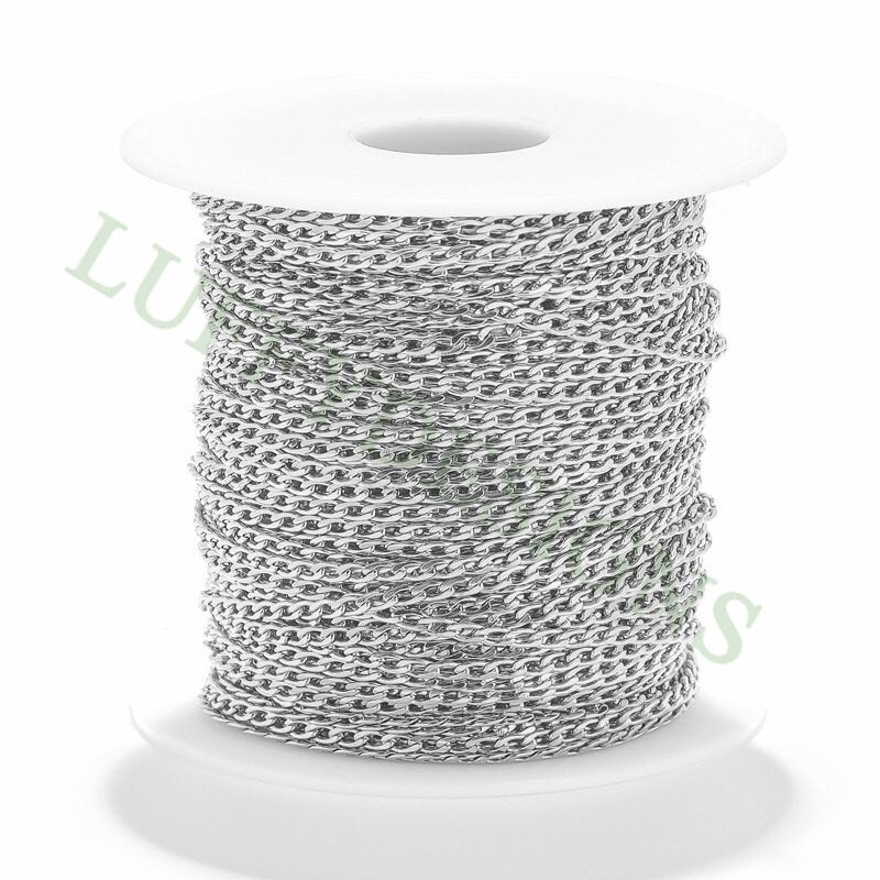 16ft/5m Mens NK 1:1 Curb Chain 3-5mm, Gold plated Stainless Steel, Unfinished Hip Hop Cool Chain, Curb Cuban Bulk Chains Necklace Supplies