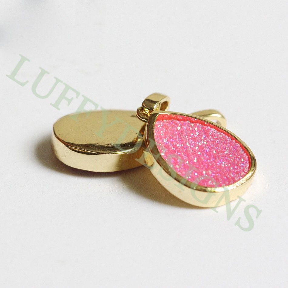 5pcs Gold Titanium Druzy Pendant 19x15mm, Drop Gemstone Druzy Charm, Natural Druzy Stone, Rainbow Agate Geode Pendant, Drusy Charm Jewelry