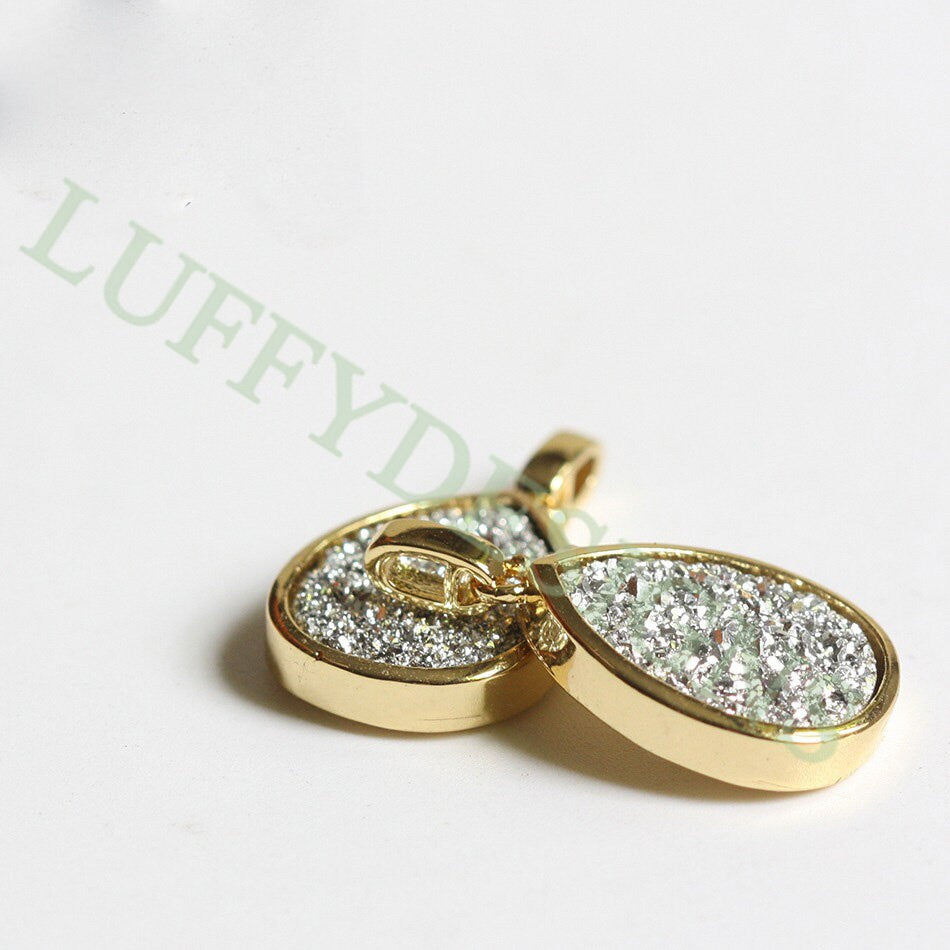 5pcs Gold Titanium Druzy Pendant 19x15mm, Drop Gemstone Druzy Charm, Natural Druzy Stone, Rainbow Agate Geode Pendant, Drusy Charm Jewelry