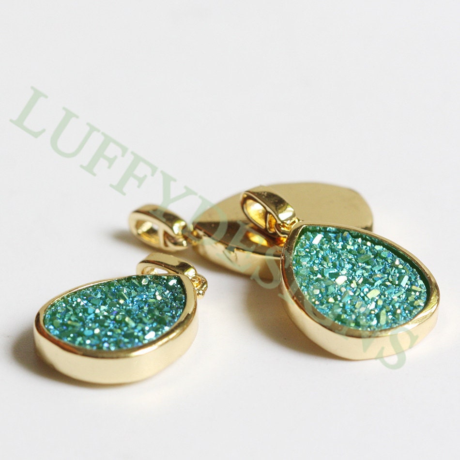 5pcs Gold Titanium Druzy Pendant 19x15mm, Drop Gemstone Druzy Charm, Natural Druzy Stone, Rainbow Agate Geode Pendant, Drusy Charm Jewelry