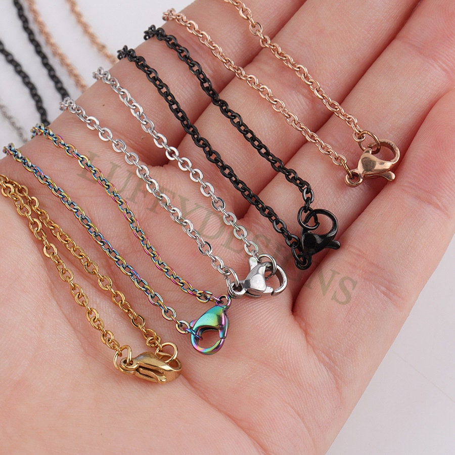 10Pcs Half Finished Necklace, Flat Oval Cable Chain With 2 Jump Rings, 18k Gold /Rose Gold plated 316L Stainless Steel, Necklace Supplies