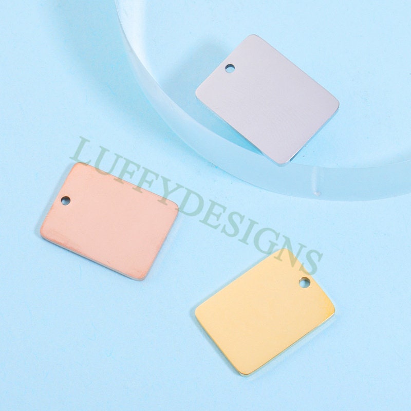 10pcs Gold Rectangle Charm Pendant, Rectangle Pendant Blank, DIY Engraving Supplies, Ready to Engrave, 18K Gold plated 316L Stainless Steel