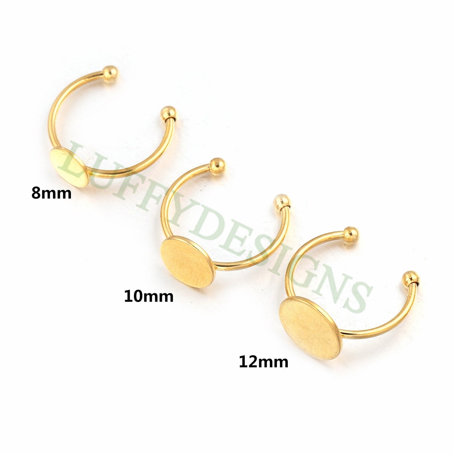10pcs Gold Ring Blank Flat Pad, 18K Gold Plated 316L Stainless Steel, Small Ring Base, Ring Supplies, Ring Pad Blank, Circle Pad Bezel Ring