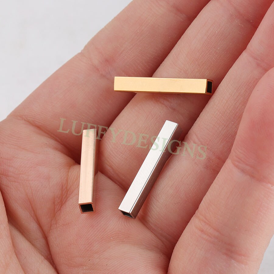 10pcs Rectangle Beads 17x5mm, Gold Beads, Geometric Beads, Rectangle Spacer Beads Charm for Bracelet Necklace Supply, 18K Gold plated Steel