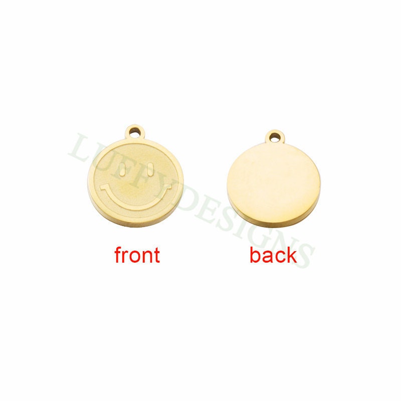 10pcs Smile Face Charm 8mm/13mm, Gold Smile Charm Pendant, Smile Round Disc, Happy Face Pendant, Smiley Symbol, Gold plated Stainless Steel