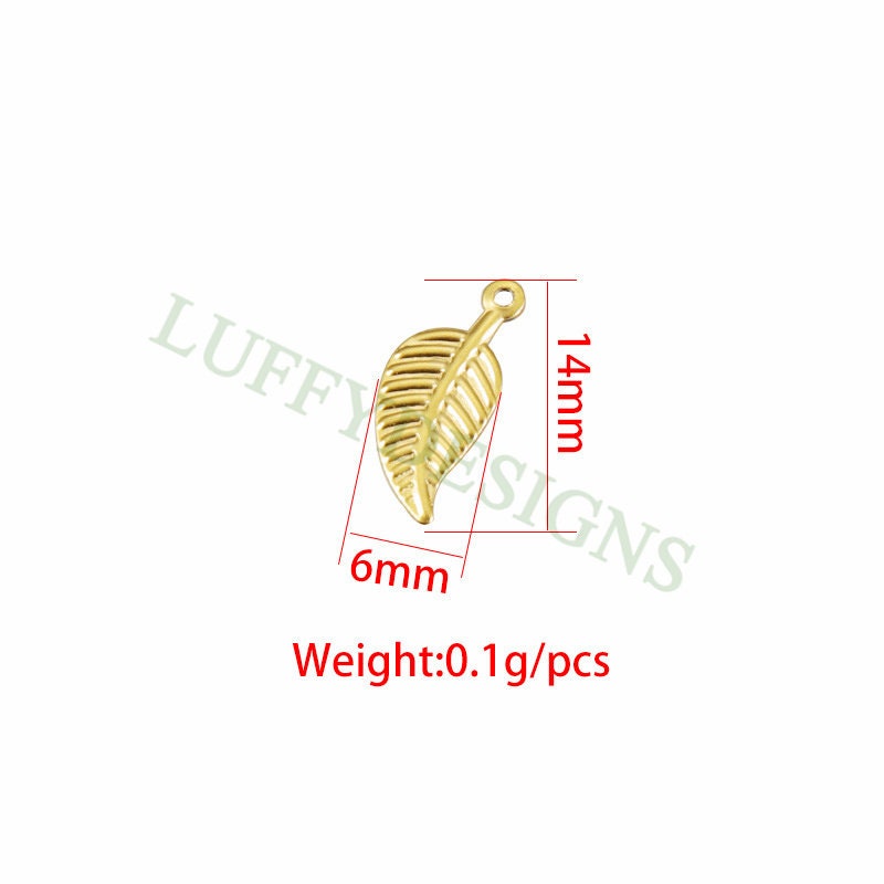 50pcs 14x6mm Stainless Steel Leaf Charm Pendants, Leaf Pendants, Leaf Pendant Links, Single Holes Leaf Supplies, Jewelry Findings