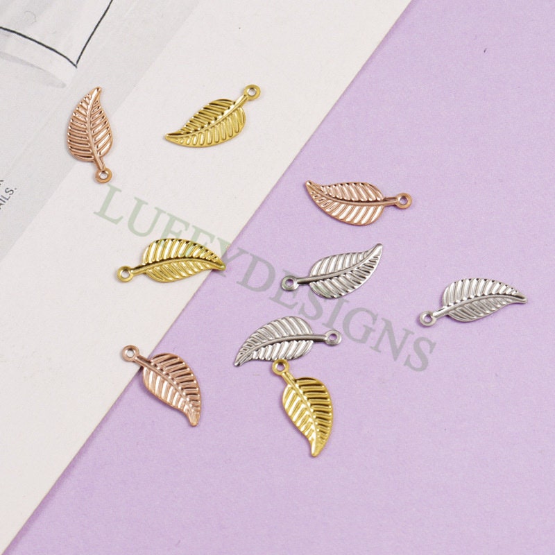 50pcs 14x6mm Stainless Steel Leaf Charm Pendants, Leaf Pendants, Leaf Pendant Links, Single Holes Leaf Supplies, Jewelry Findings