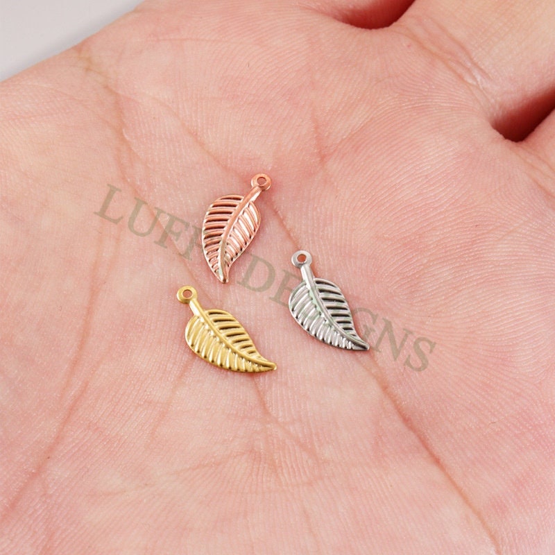 50pcs 14x6mm Stainless Steel Leaf Charm Pendants, Leaf Pendants, Leaf Pendant Links, Single Holes Leaf Supplies, Jewelry Findings