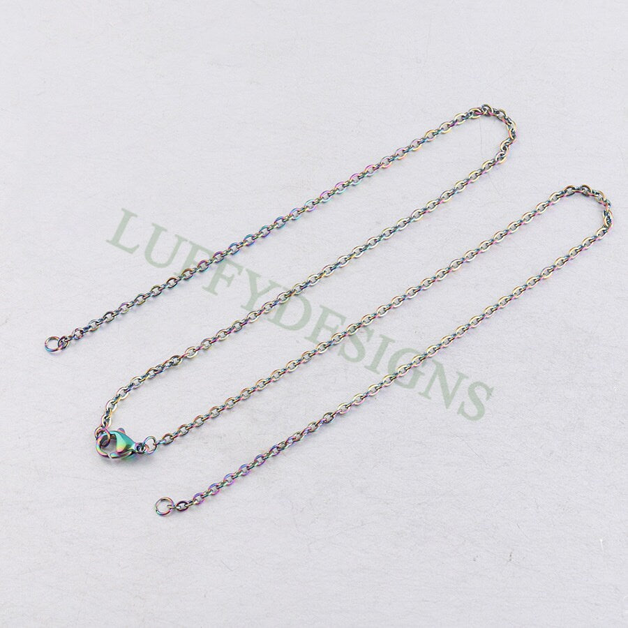 10Pcs Half Finished Necklace, Flat Oval Cable Chain With 2 Jump Rings, 18k Gold /Rose Gold plated 316L Stainless Steel, Necklace Supplies