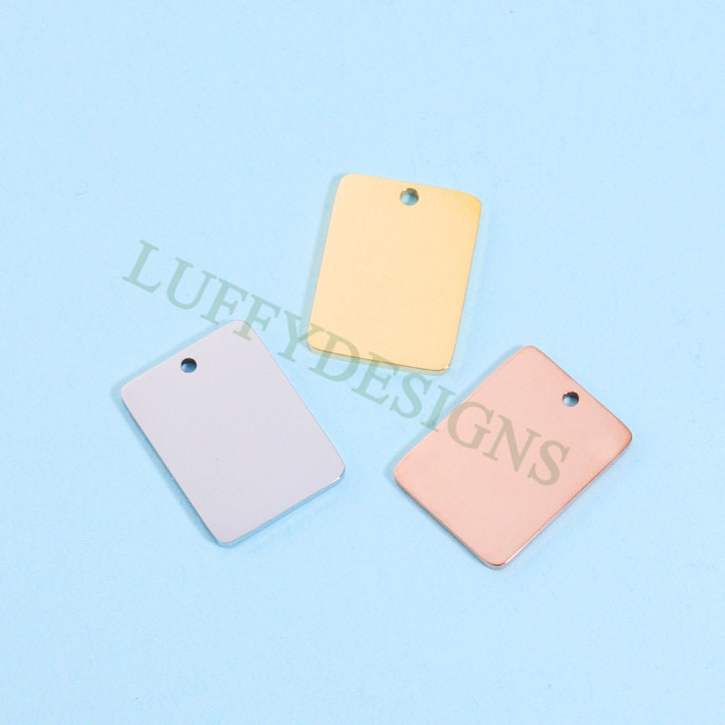 10pcs Gold Rectangle Charm Pendant, Rectangle Pendant Blank, DIY Engraving Supplies, Ready to Engrave, 18K Gold plated 316L Stainless Steel
