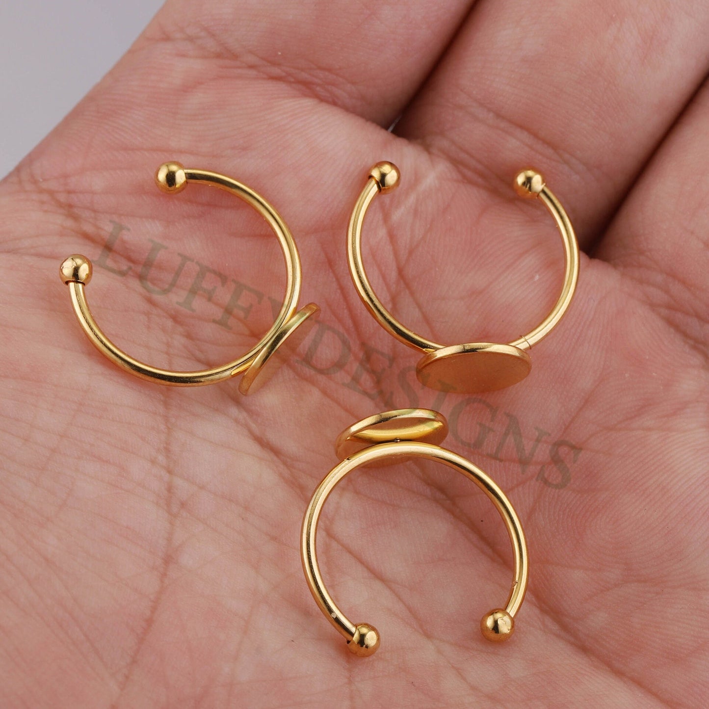 10pcs Gold Ring Blank Flat Pad, 18K Gold Plated 316L Stainless Steel, Small Ring Base, Ring Supplies, Ring Pad Blank, Circle Pad Bezel Ring