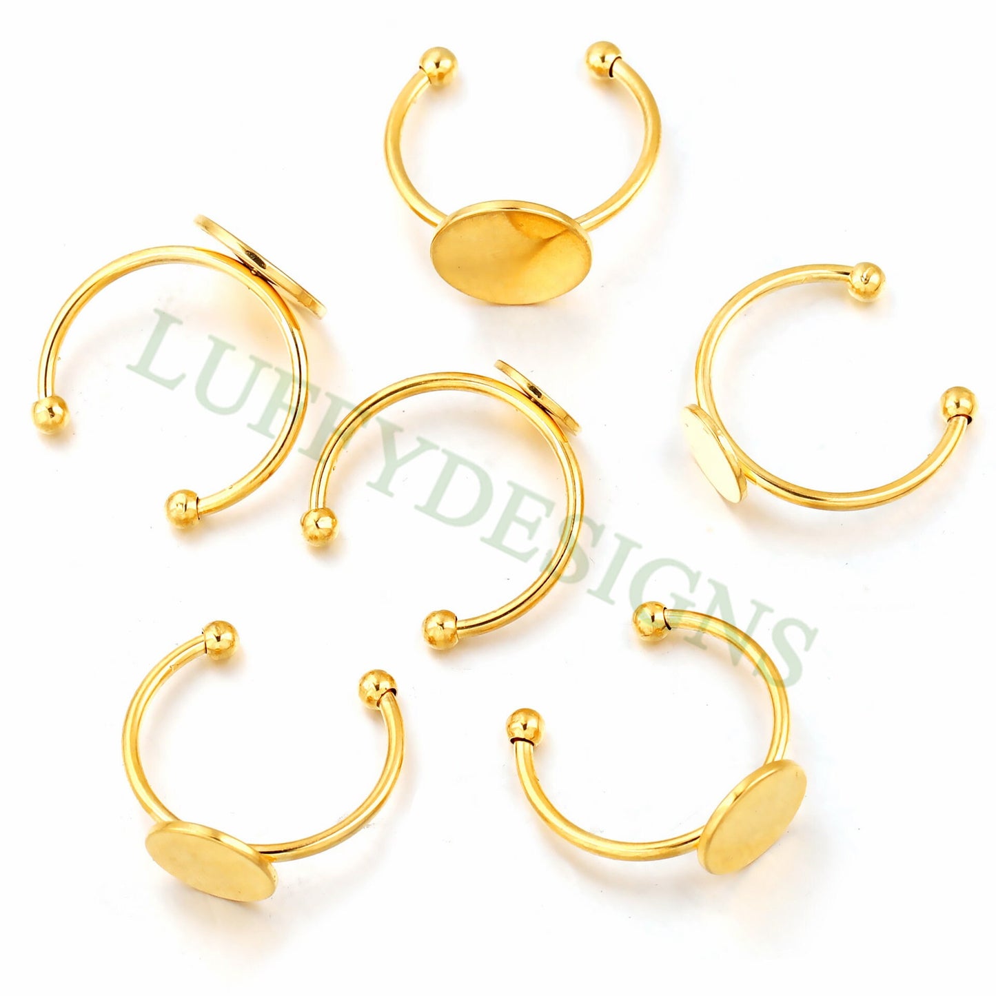 10pcs Gold Ring Blank Flat Pad, 18K Gold Plated 316L Stainless Steel, Small Ring Base, Ring Supplies, Ring Pad Blank, Circle Pad Bezel Ring