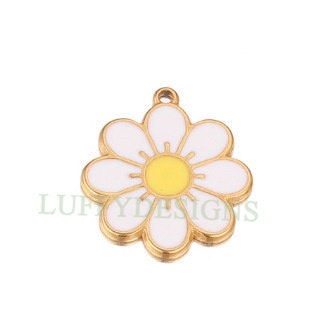 10pcs Daisy Charms, Gold Flower Pendant, Gold plated 304 Stainless Steel, Gold Daisy Flower Charms, Enamel Daisy Charms For Jewelry Making