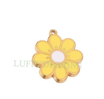 10pcs Daisy Charms, Gold Flower Pendant, Gold plated 304 Stainless Steel, Gold Daisy Flower Charms, Enamel Daisy Charms For Jewelry Making