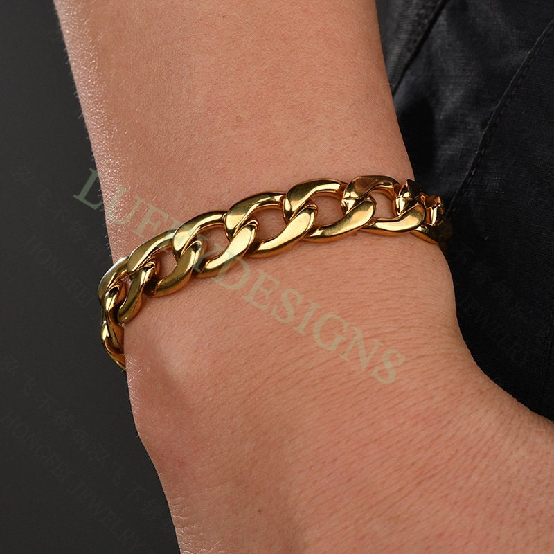 5pcs Gold Cuban Link Chain Bracelet, Miami Cuban Curb Links, Cuban Men Bracelet, NK 1:1 Curb Bracelet, Gift for Men, Gold Stainless Steel