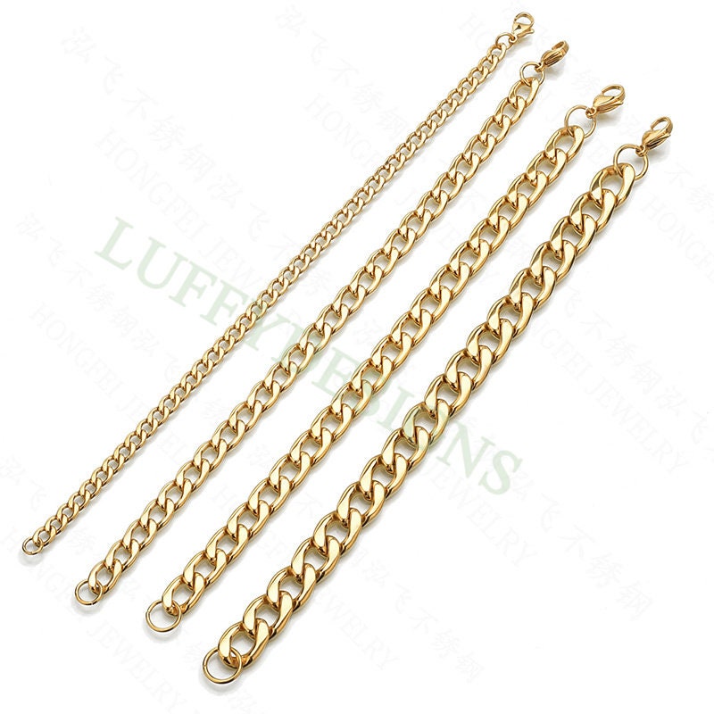 5pcs Gold Cuban Link Chain Bracelet, Miami Cuban Curb Links, Cuban Men Bracelet, NK 1:1 Curb Bracelet, Gift for Men, Gold Stainless Steel