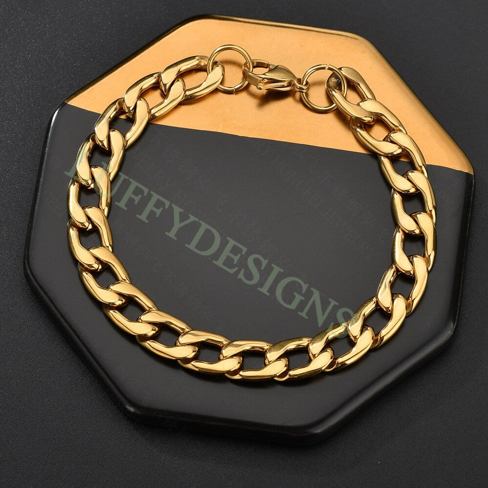 5pcs Gold Cuban Link Chain Bracelet, Miami Cuban Curb Links, Cuban Men Bracelet, NK 1:1 Curb Bracelet, Gift for Men, Gold Stainless Steel