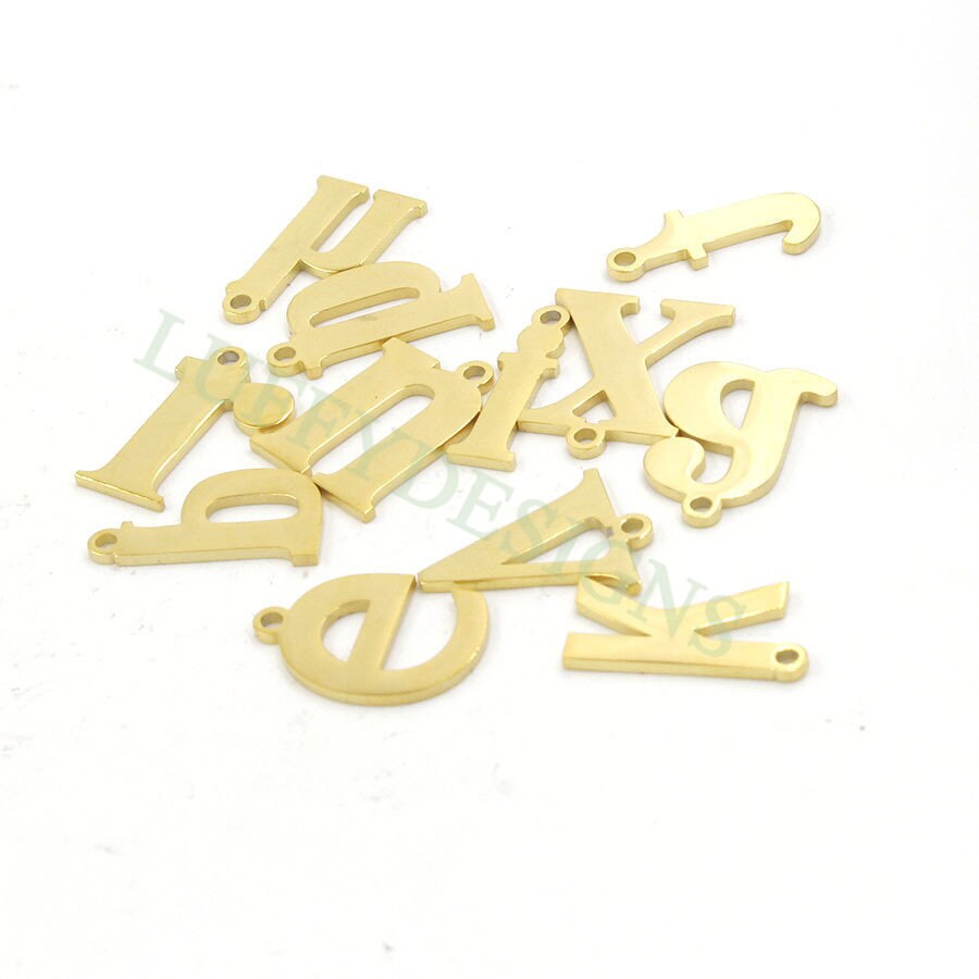 Lowercase Letter Charm 17mm, Alphabet Charm Pendant, Gold Letter Charm, 26 Letters Initial Charms, Gold Plated Stainless Steel,High Polished