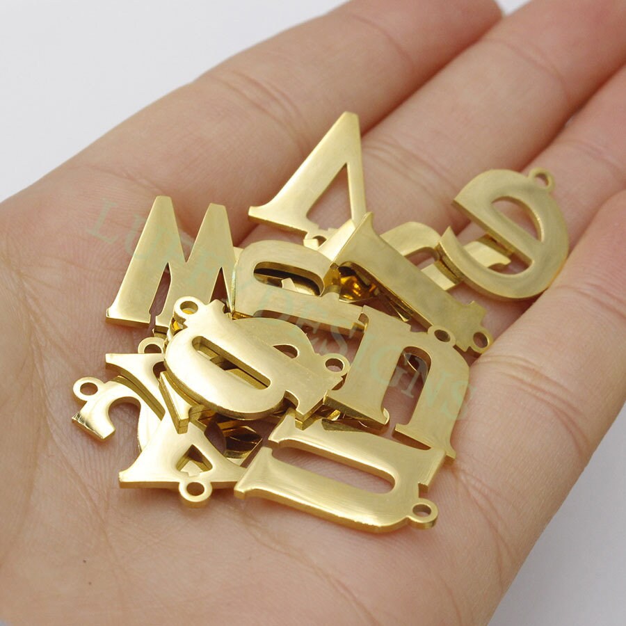 Lowercase Letter Charm 17mm, Alphabet Charm Pendant, Gold Letter Charm, 26 Letters Initial Charms, Gold Plated Stainless Steel,High Polished