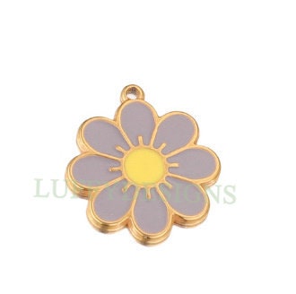 10pcs Daisy Charms, Gold Flower Pendant, Gold plated 304 Stainless Steel, Gold Daisy Flower Charms, Enamel Daisy Charms For Jewelry Making