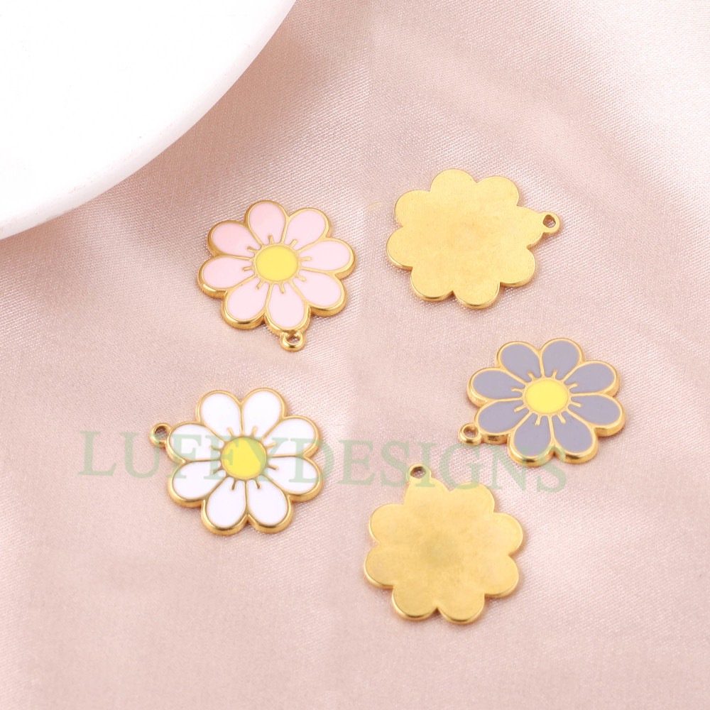 10pcs Daisy Charms, Gold Flower Pendant, Gold plated 304 Stainless Steel, Gold Daisy Flower Charms, Enamel Daisy Charms For Jewelry Making
