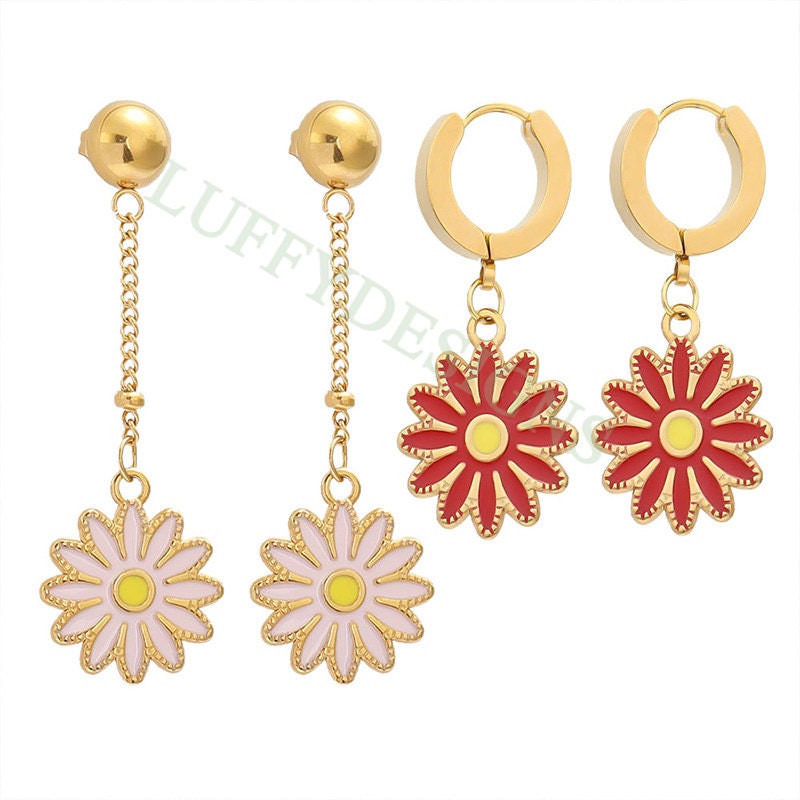 10pcs Daisy Charms, Gold Flower Pendant, Gold plated 304 Stainless Steel, Gold Daisy Flower Charms, Enamel Daisy Charms For Jewelry Making