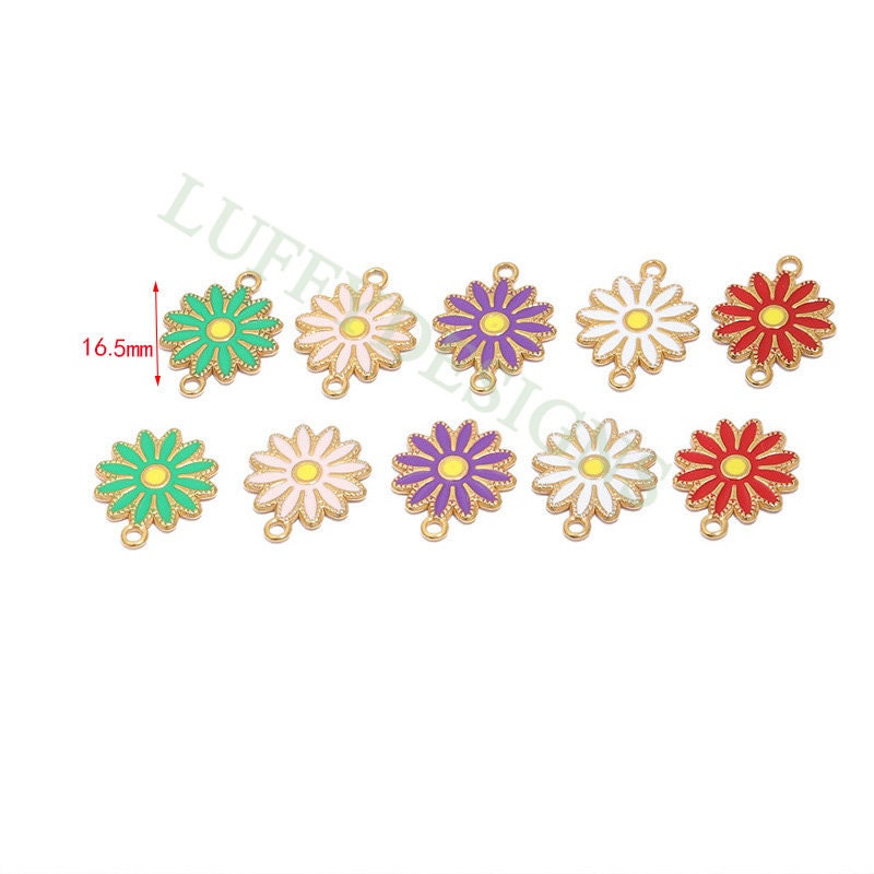 10pcs Daisy Charms, Gold Flower Pendant, Gold plated 304 Stainless Steel, Gold Daisy Flower Charms, Enamel Daisy Charms For Jewelry Making