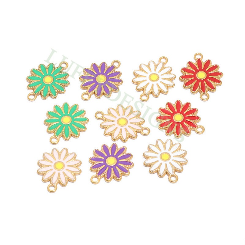 10pcs Daisy Charms, Gold Flower Pendant, Gold plated 304 Stainless Steel, Gold Daisy Flower Charms, Enamel Daisy Charms For Jewelry Making