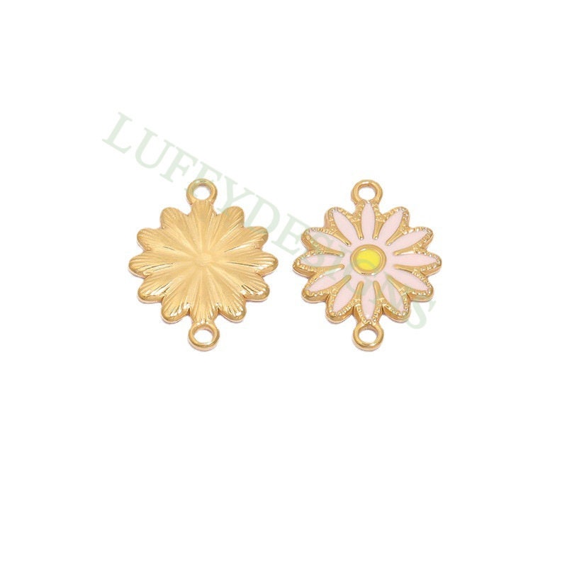 10pcs Daisy Charms, Gold Flower Pendant, Gold plated 304 Stainless Steel, Gold Daisy Flower Charms, Enamel Daisy Charms For Jewelry Making
