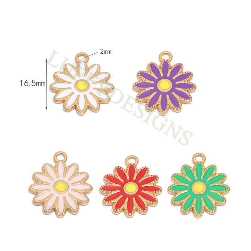 10pcs Daisy Charms, Gold Flower Pendant, Gold plated 304 Stainless Steel, Gold Daisy Flower Charms, Enamel Daisy Charms For Jewelry Making