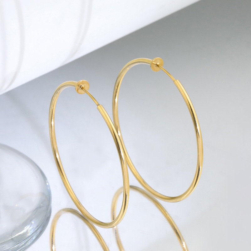 10pcs Open Clip Hoop Earrings, Clicker Ring Hoops, Gold plated Stainless Steel, Earring Findings, Round Ring Hoop Earrings, Ear Stud Hoops