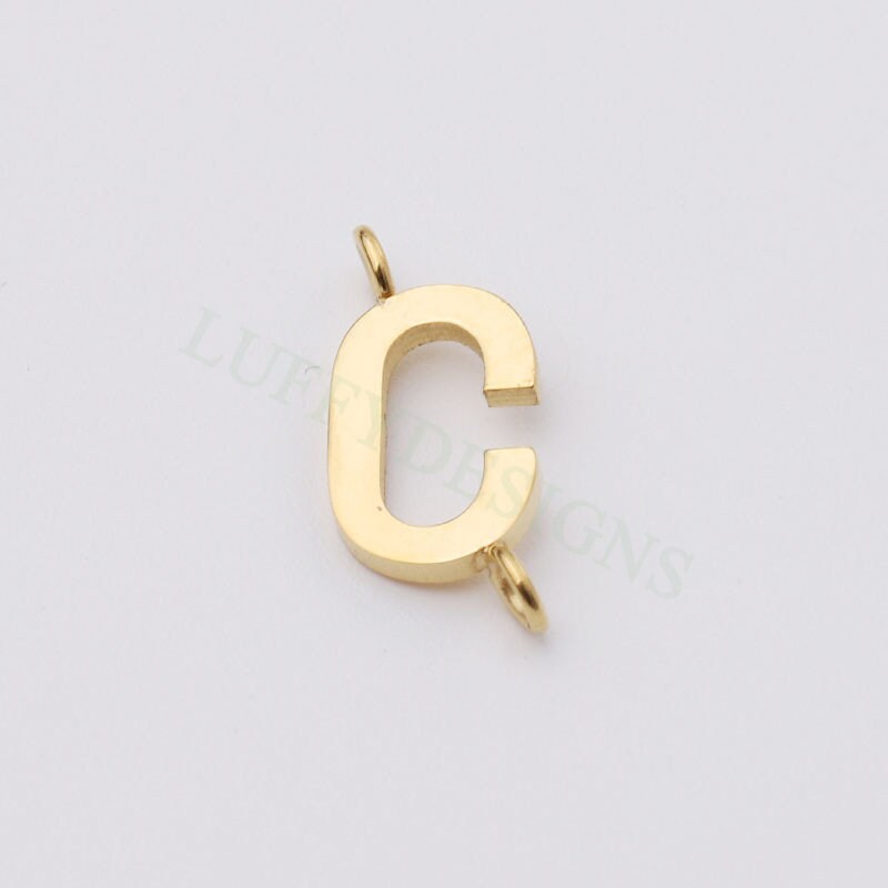 Uppercase Letter Charm with 2 Loops for Slide Necklace, Alphabet Charm, Gold Letter Pendant, 26 Letters Initial Charms, Gold Stainless Steel