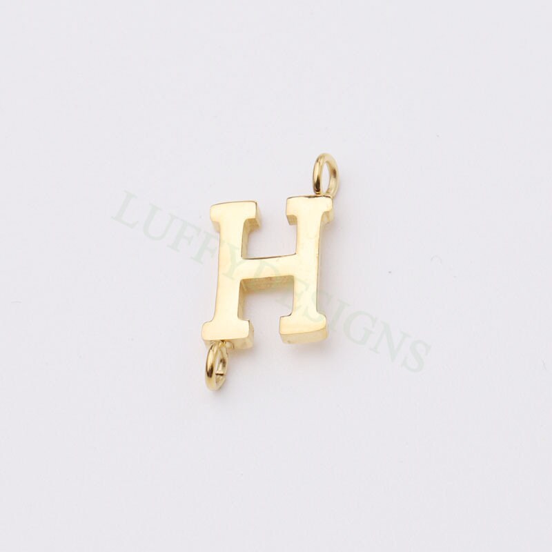 Uppercase Letter Charm with 2 Loops for Slide Necklace, Alphabet Charm, Gold Letter Pendant, 26 Letters Initial Charms, Gold Stainless Steel