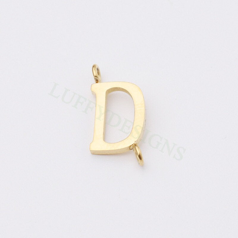 Uppercase Letter Charm with 2 Loops for Slide Necklace, Alphabet Charm, Gold Letter Pendant, 26 Letters Initial Charms, Gold Stainless Steel