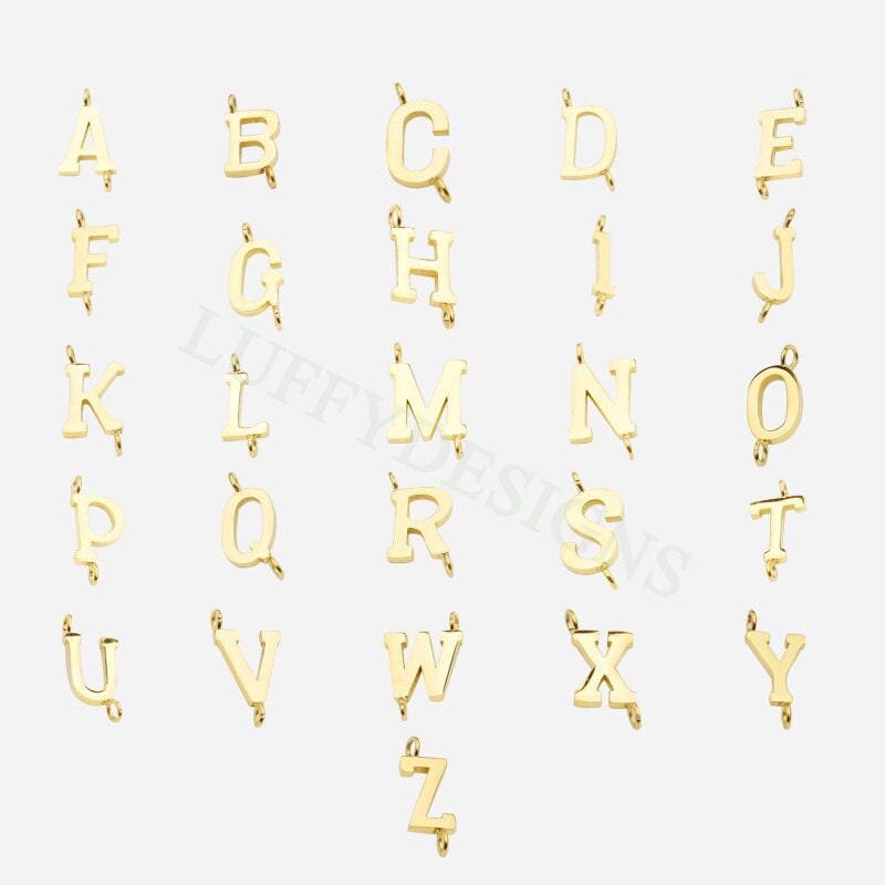 Uppercase Letter Charm with 2 Loops for Slide Necklace, Alphabet Charm, Gold Letter Pendant, 26 Letters Initial Charms, Gold Stainless Steel