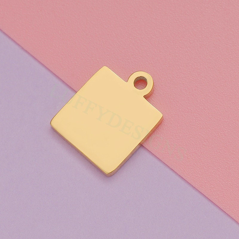 10pcs Gold Square Charm 10/18mm, Square Pendant, Square Stamping Blank, DIY Engraving Supplies, Mirror Polished, Gold plated Stainless Steel