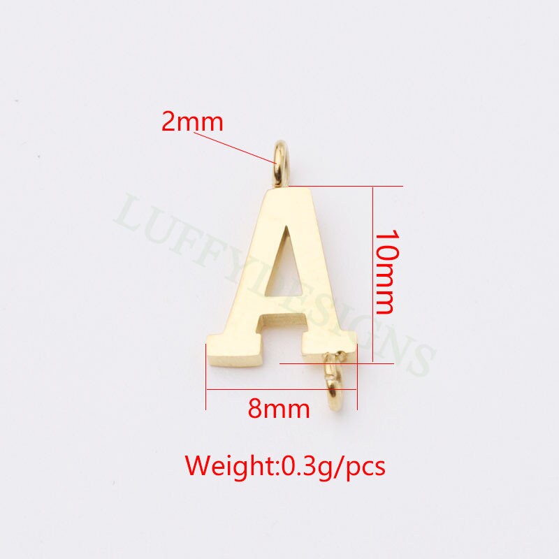 Uppercase Letter Charm with 2 Loops for Slide Necklace, Alphabet Charm, Gold Letter Pendant, 26 Letters Initial Charms, Gold Stainless Steel
