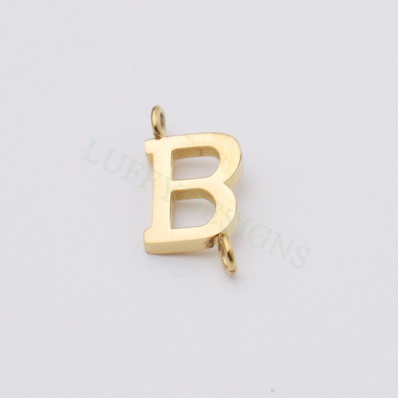 Uppercase Letter Charm with 2 Loops for Slide Necklace, Alphabet Charm, Gold Letter Pendant, 26 Letters Initial Charms, Gold Stainless Steel