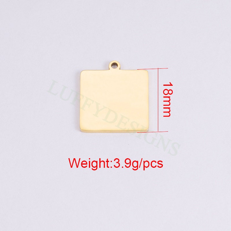 10pcs Gold Square Charm 10/18mm, Square Pendant, Square Stamping Blank, DIY Engraving Supplies, Mirror Polished, Gold plated Stainless Steel