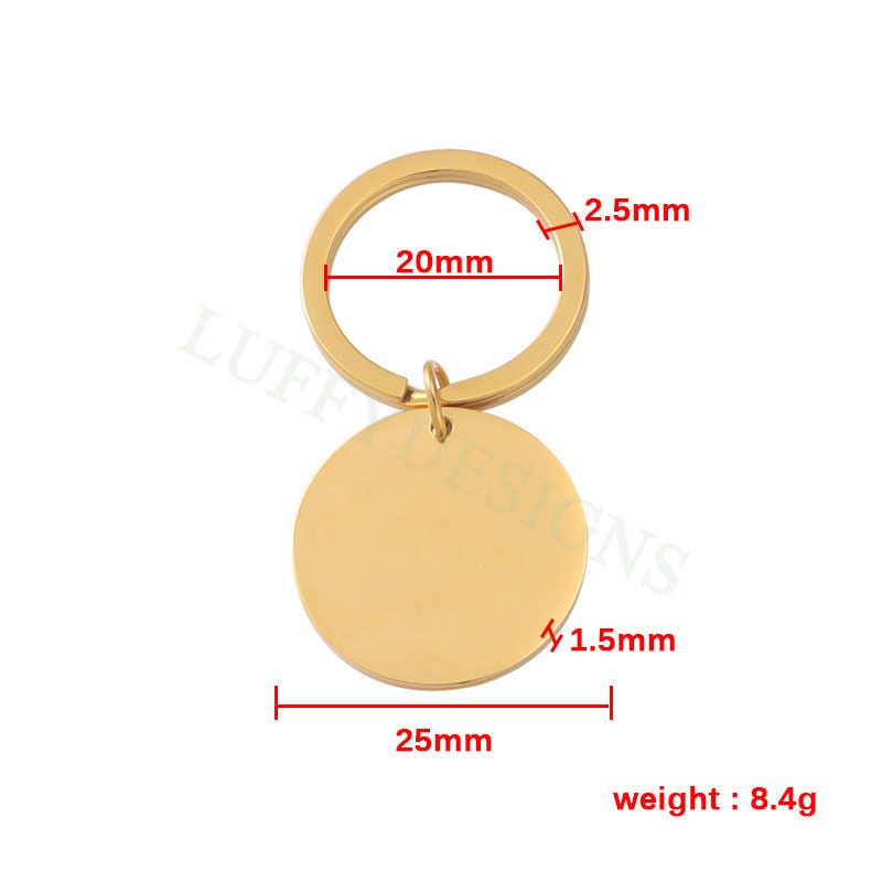 5pcs Blank Round Keychain 25mm, Keyring Supplies, Gold stainless steel blanks, Ready Stamping Keychain, Mirror Polished Engraving Keychain