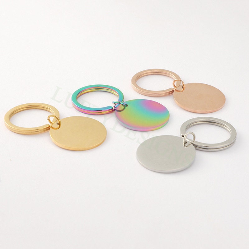 5pcs Blank Round Keychain 25mm, Keyring Supplies, Gold stainless steel blanks, Ready Stamping Keychain, Mirror Polished Engraving Keychain