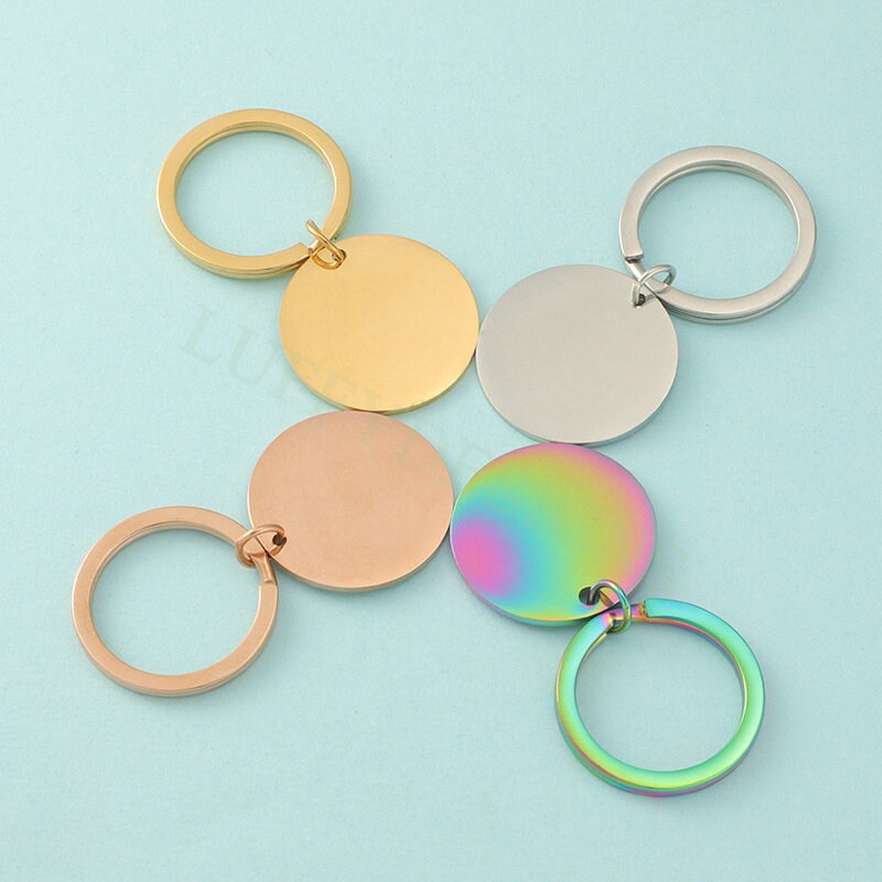 5pcs Blank Round Keychain 25mm, Keyring Supplies, Gold stainless steel blanks, Ready Stamping Keychain, Mirror Polished Engraving Keychain