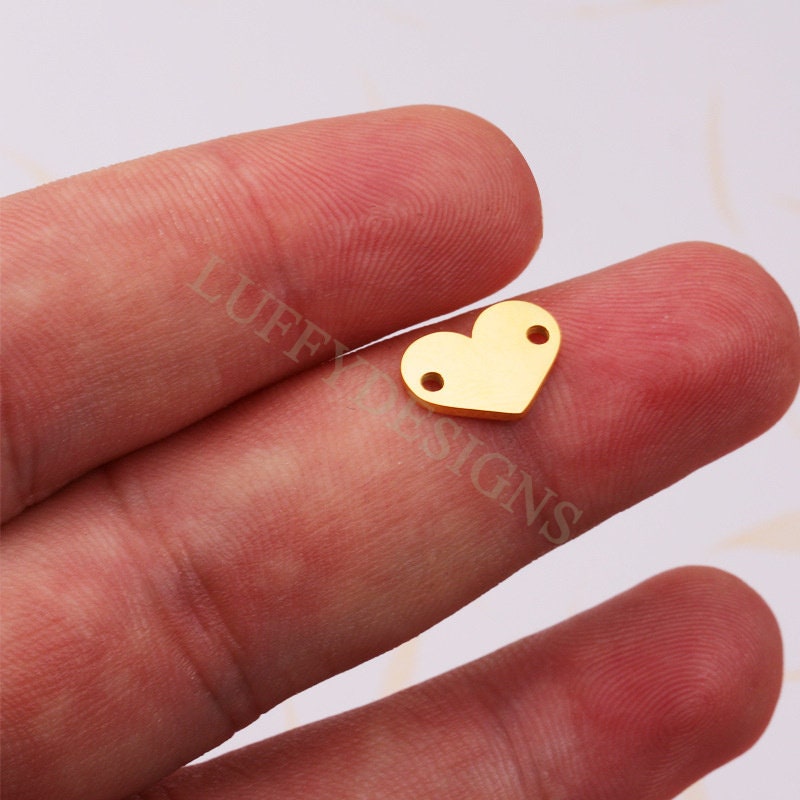 10pcs Heart Charms with 2 Holes 12mm, Tiny Love Charm, Gold /Rose Gold Stainless Steel Heart, Heart Charms Pendant, Love Charms Connector