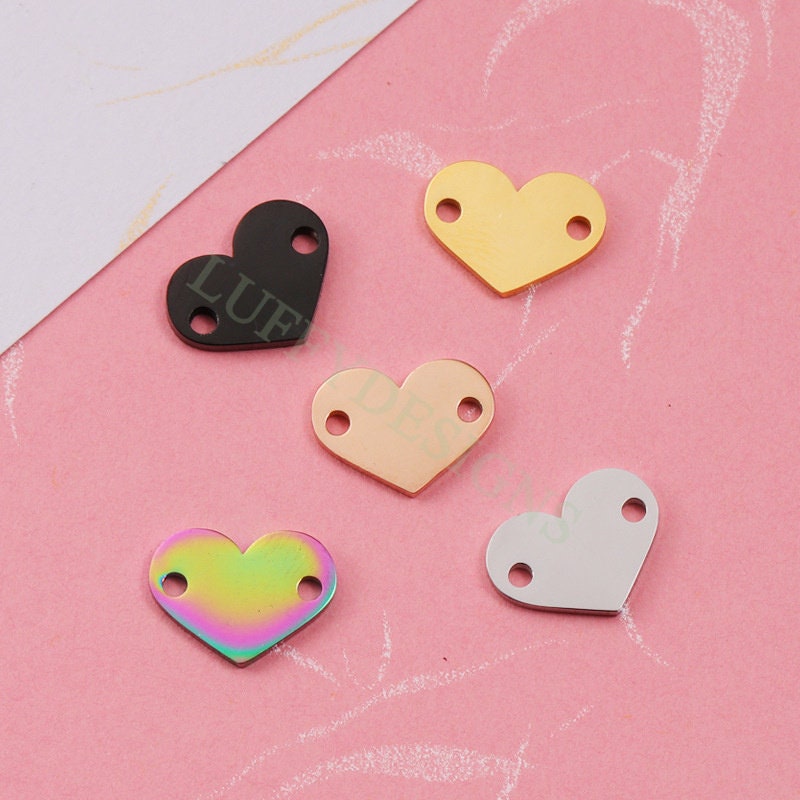10pcs Heart Charms with 2 Holes 12mm, Tiny Love Charm, Gold /Rose Gold Stainless Steel Heart, Heart Charms Pendant, Love Charms Connector